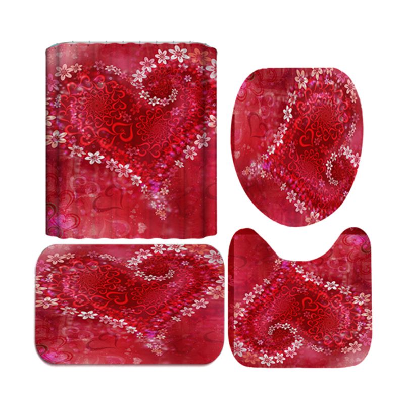 Details about   Red Love Heart Printed Shower Curtain Bathroom Anti-slip Carpet Rug Toilet Cover 